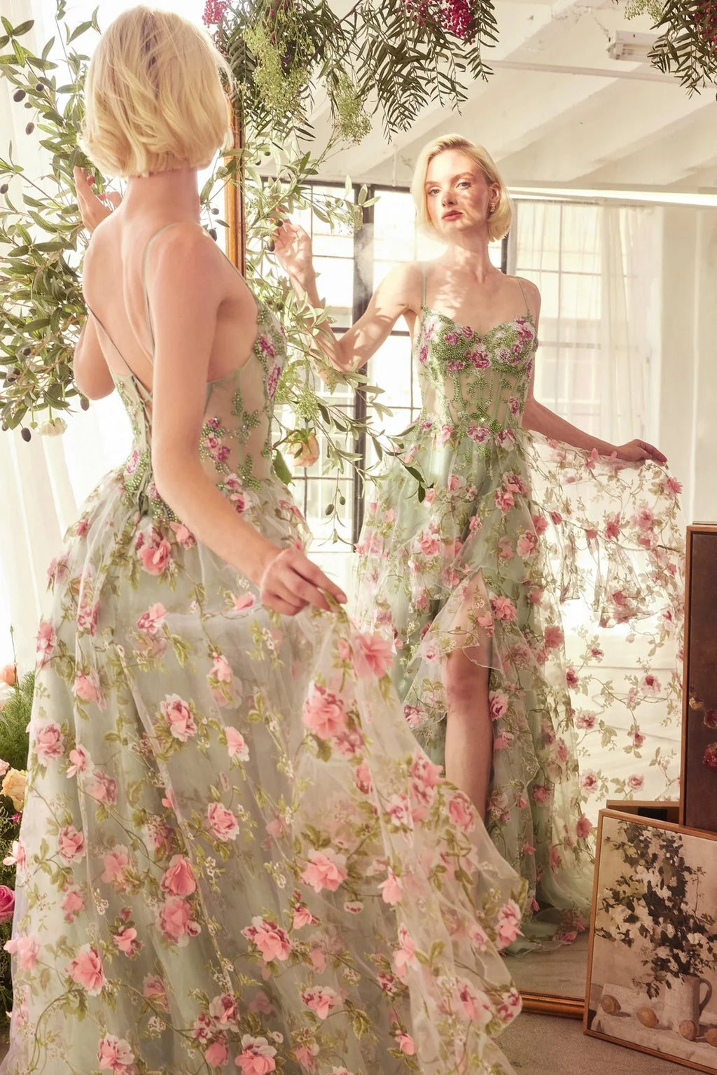Andrea and Leo A1420 - Floral Print Layered A-Line Prom Gown