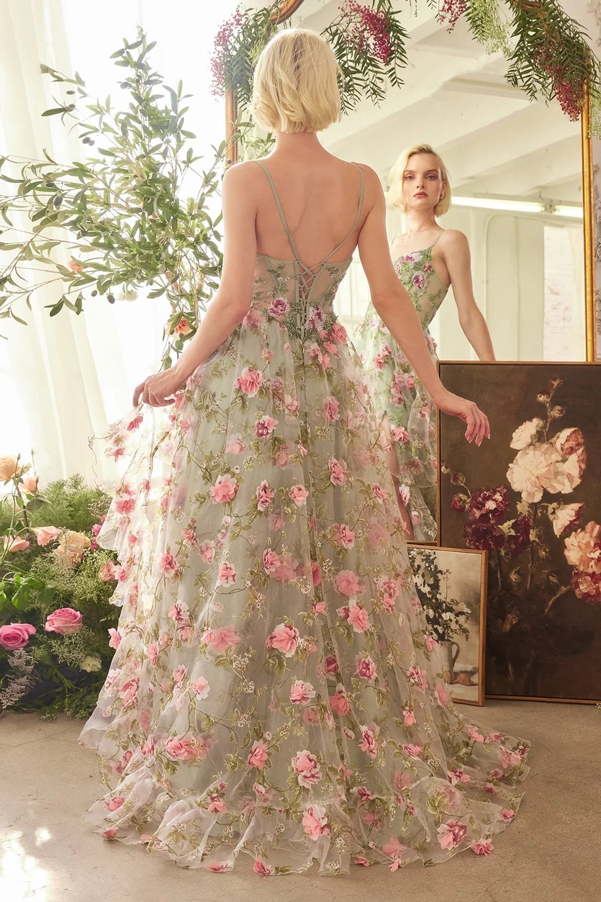 Andrea and Leo A1420 - Floral Print Layered A-Line Prom Gown