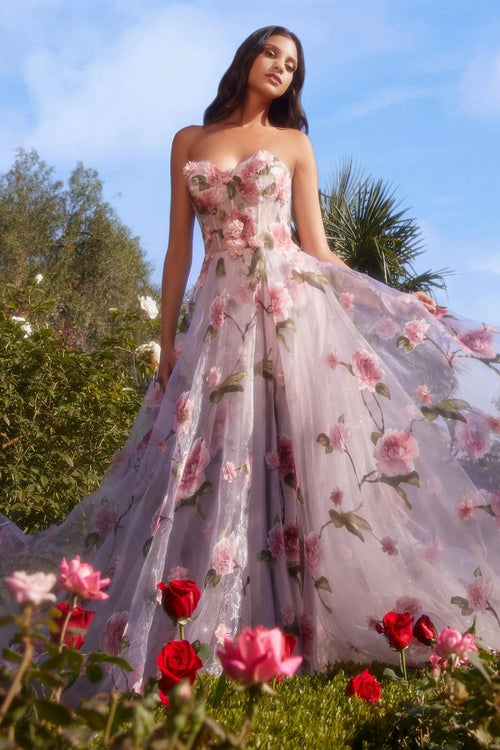 Andrea and Leo A1035 - Floral Applique Organza Prom Dress