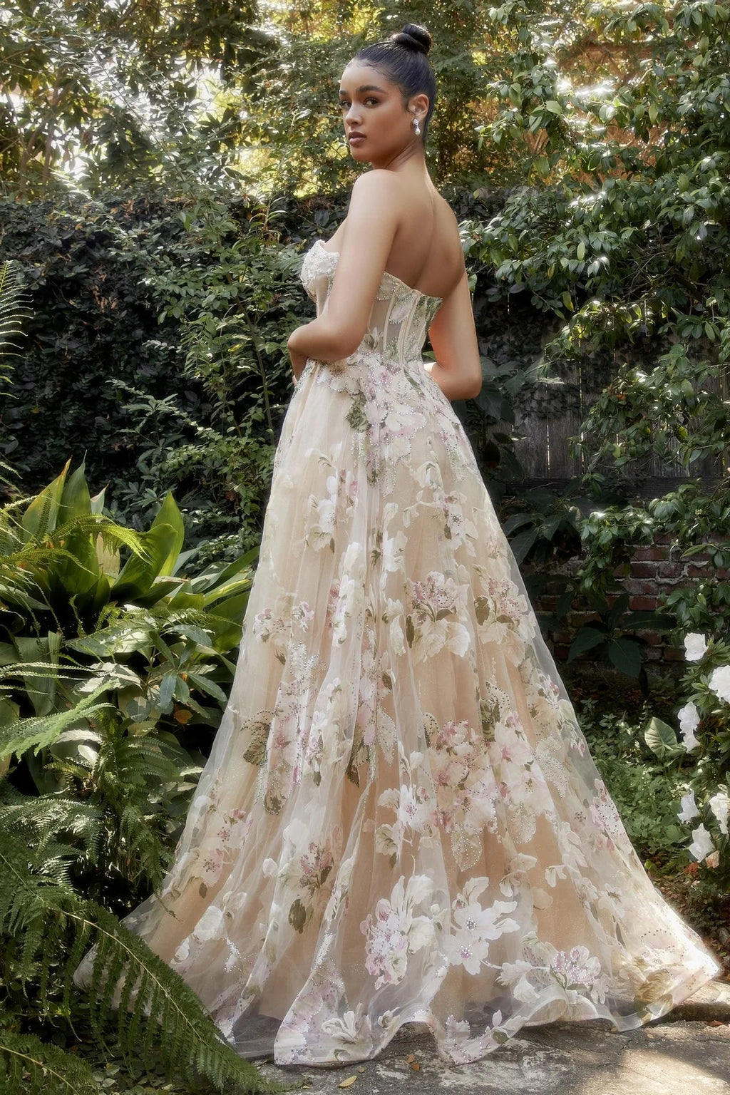 Andrea and Leo A1133 - Strapless Floral Printed Ballgown