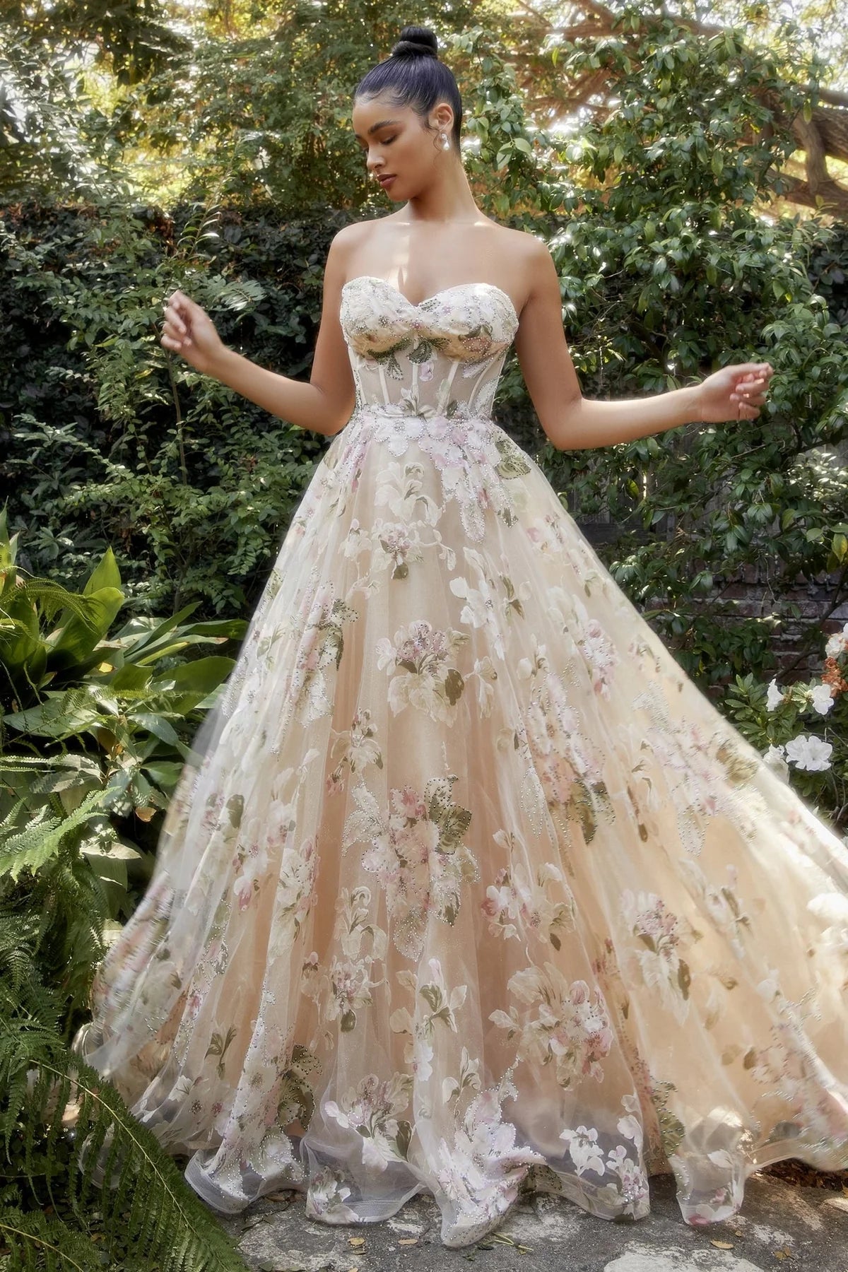 Andrea and Leo A1133 - Strapless Floral Printed Ballgown