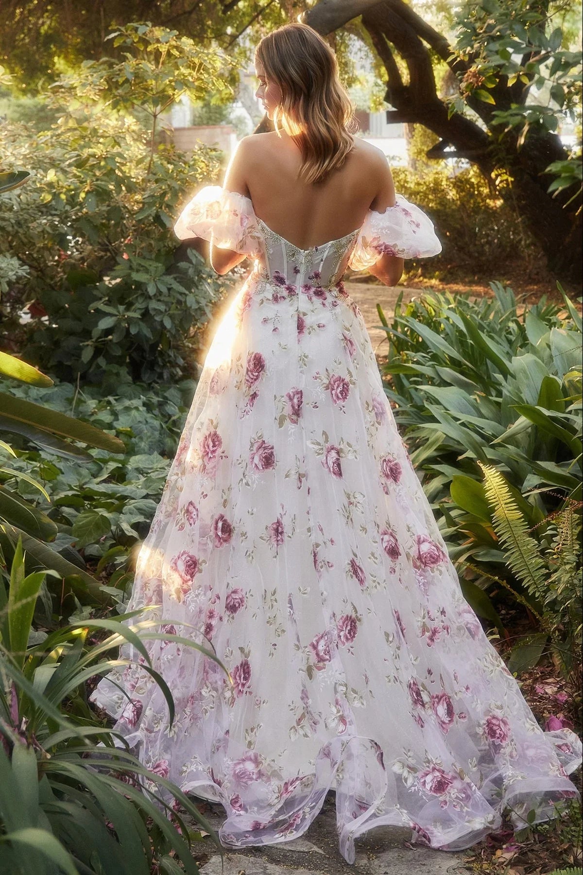 Andrea and Leo A1133- Strapless Floral Printed Ballgown