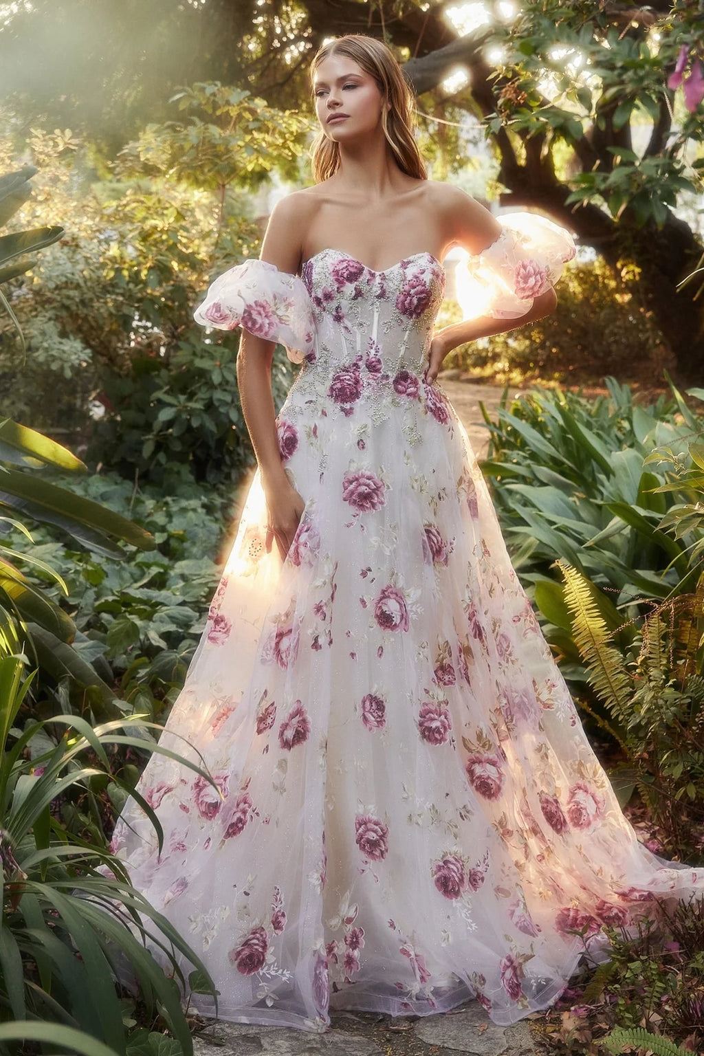 Andrea and Leo A1133- Strapless Floral Printed Ballgown