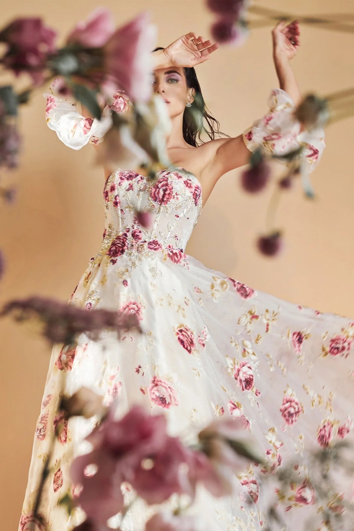 Andrea and Leo A1133- Strapless Floral Printed Ballgown